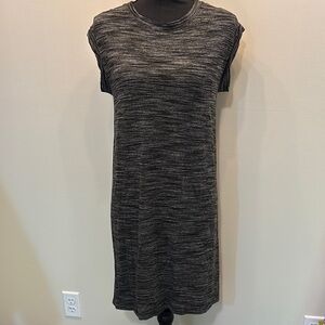 Cloth & Stone Anthropologie Black Gray Sheath Midi Dress Crew Neck Rolled Sleeve